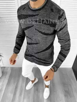 Pulover barbati gros gri slim fit T3617* imagine