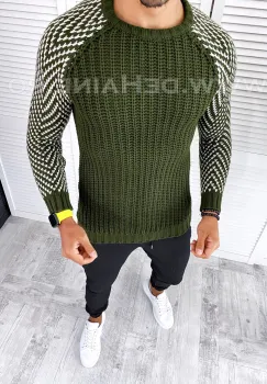 Pulover barbati gros kaki slim fit T3610 I13-5.3 imagine
