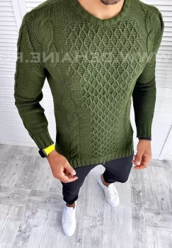 Pulover barbati gros kaki slim fit T3631 i13-4 imagine