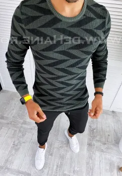Pulover barbati gros kaki slim fit T3704 14-5.1 imagine