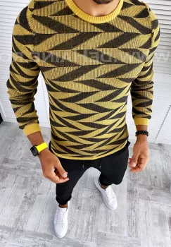 Pulover barbati gros mustar slim fit T3704 97-2 imagine
