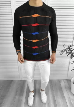 Pulover barbati gros negru slim fit T3587 i2-1 U* imagine