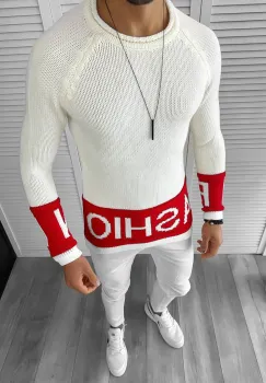 Pulover barbati gros slim fit alb ZR T3580 imagine