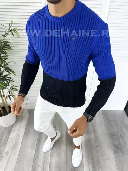 Pulover barbati gros slim fit albastru T3577 I11-6 E imagine