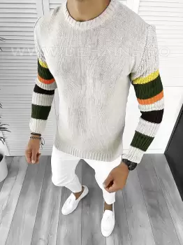 Pulover barbati gros slim fit bej T3588 103-4 imagine