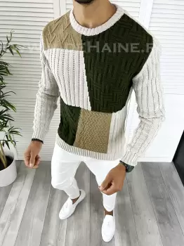 Pulover barbati gros slim fit bej T3611 i15-5 imagine