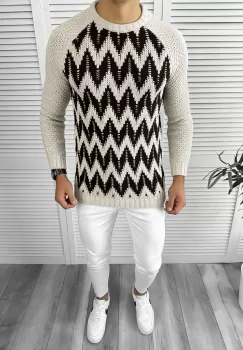 Pulover barbati gros slim fit bej T3613 111-4* imagine