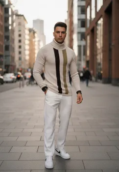 Pulover barbati gros slim fit bej ZR T3581 O1-5.1 imagine