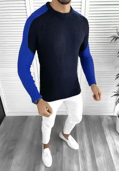 Pulover barbati gros slim fit bleumarin T3594 U6-1 imagine