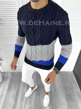 Pulover barbati gros slim fit bleumarin T3612 100-2.3/U2 imagine