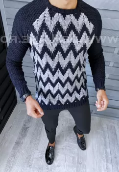 Pulover barbati gros slim fit bleumarin T3613 11-6* imagine