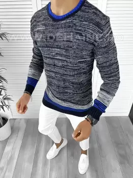 Pulover barbati gros slim fit bleumarin T3616 96-1 imagine