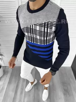 Pulover barbati gros slim fit bleumarin T3625 102-2 imagine