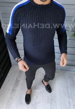 Pulover barbati gros slim fit bleumarin ZR T3570 i7-7 imagine