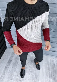 Pulover barbati gros slim fit bordo T3602 97-1 imagine