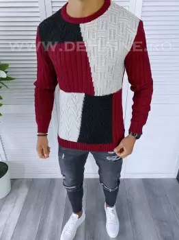 Pulover barbati gros slim fit bordo T3611 I17-5* E imagine