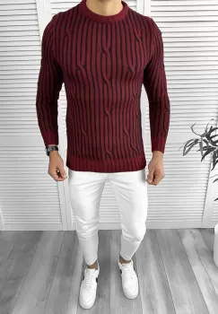 Pulover barbati gros slim fit grena T3575 U4-1/I2-3 imagine