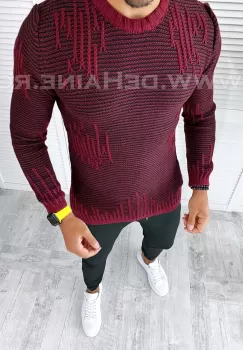 Pulover barbati gros slim fit grena T3636 I14.4 imagine