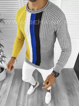 Pulover barbati gros slim fit gri deschis T3578 114-2/U2-3 imagine