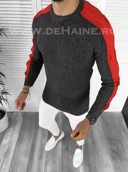 Pulover barbati gros slim fit gri inchis T3586 I1-1/U2 imagine