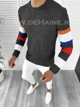 Pulover barbati gros slim fit gri inchis T3588 104-1 2 imagine