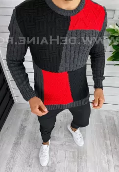 Pulover barbati gros slim fit gri inchis T3611 9- 4 5* imagine