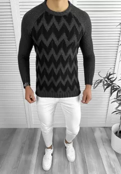 Pulover barbati gros slim fit gri inchis T3613 I16-5 imagine