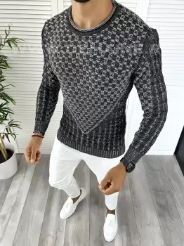 Pulover barbati gros slim fit gri inchis T3620 i18-5/U6-2 imagine