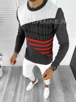 Pulover barbati gros slim fit gri inchis T3625 96-2 /U4 imagine