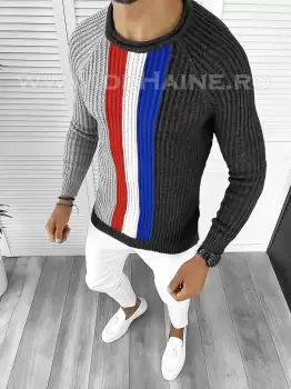 Pulover barbati gros slim fit gri T3578 107-2/U2-3 imagine