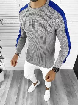 Pulover barbati gros slim fit gri T3586 96-2/U6-3 imagine
