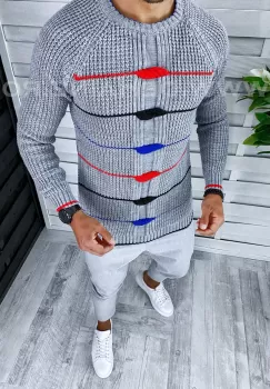 Pulover barbati gros slim fit gri T3587 91-2 imagine