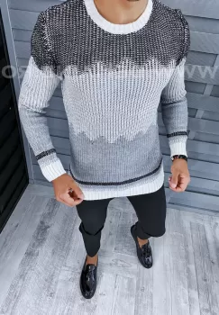 Pulover barbati gros slim fit gri T3626 I8-4 imagine