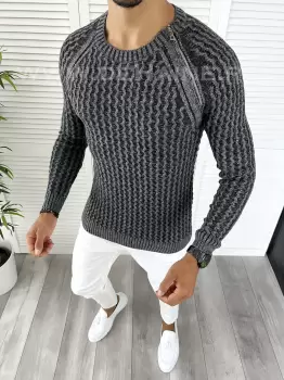 Pulover barbati gros slim fit gri T3711 I3-2 E/U1 imagine