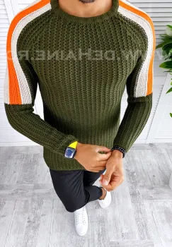 Pulover barbati gros slim fit kaki T3570 O1-4.1 imagine