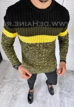 Pulover barbati gros slim fit kaki T3572 83-4 imagine