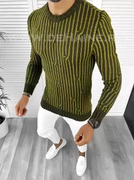 Pulover barbati gros slim fit kaki T3575 81-5 E imagine