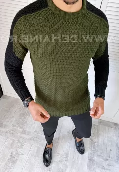 Pulover barbati gros slim fit kaki T3594 P20-4.1 imagine