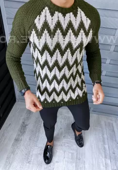 Pulover barbati gros slim fit kaki T3613 103-2* imagine