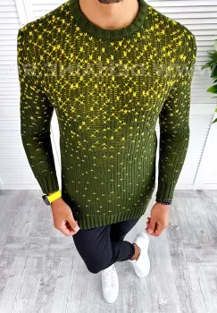 Pulover barbati gros slim fit kaki T3618 8-4 imagine