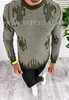 Pulover barbati gros slim fit kaki T3636 N5-4 imagine