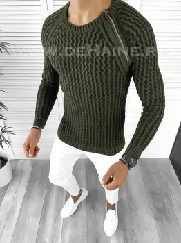 Pulover barbati gros slim fit kaki T3711 99-3 E imagine