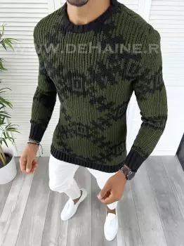 Pulover barbati gros slim fit kaki ZR T3623 I19-5.6 * imagine