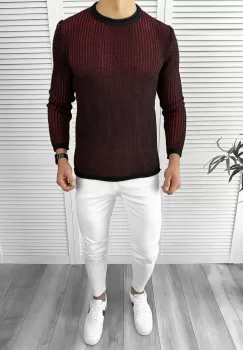 Pulover barbati gros slim fit negru T3544 87-4 imagine