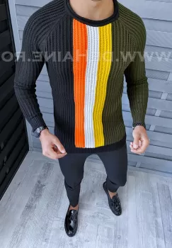 Pulover barbati gros slim fit negru T3578 O1-2.3 imagine