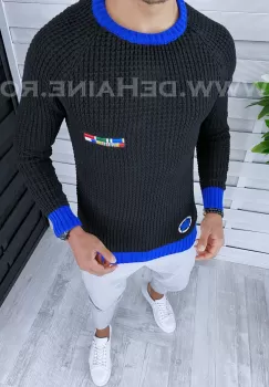 Pulover barbati gros slim fit negru T3583 91-2 imagine