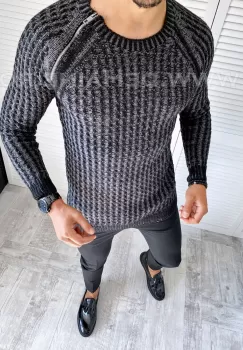 Pulover barbati gros slim fit negru T3711 2-6 imagine