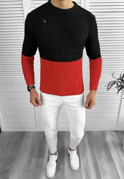 Pulover barbati gros slim fit rosu T3577 i18-2 imagine