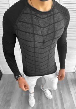Pulover barbati slim fit negru T3706 6-3* imagine