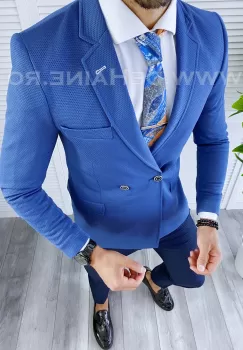 Sacou barbati albastru slim fit B5610 S10 imagine